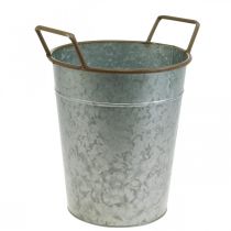 Fioriera con manici, contenitore in metallo per piantare, vaso per piante argento, marrone Ø24cm H32,5cm