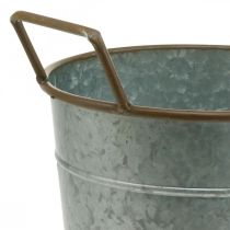 Fioriera con manici, contenitore in metallo per piantare, vaso per piante argento, marrone Ø24cm H32,5cm