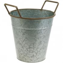 Vaso in metallo per piantare, fioriera con manici, cachepot argento, marrone Ø21cm H30.5cm