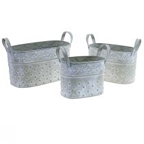 Prodotto Vaso da fiori ovale con manici Jardiniere metallo 24/19/14cm set di 3