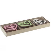 Prodotto Cuori in legno cuori decorativi legno rosa verde bianco 5,5 cm 18 pz