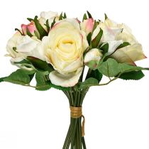 Prodotto Bouquet decorativo di rose artificiali crema giallo rosa rose artificiali 29 cm 12 pezzi