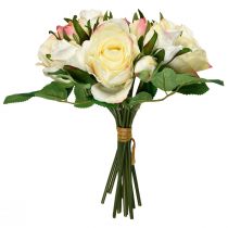 Prodotto Bouquet di rose artificiali crema giallo rosa rose artificiali decorative 29 cm 12 pz