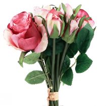 Prodotto Rose artificiali Bouquet decorativo di rose artificiali rosa 29 cm 12 pezzi