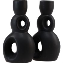 Prodotto Portacandele Candeliere in ceramica nero moderno H16cm 2 pezzi