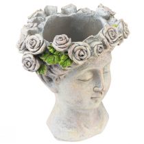 Prodotto Vaso da fiori viso busto da donna testa di pianta aspetto cemento H18 cm