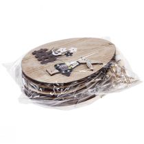 Prodotto Uova di Pasqua da appendere uovo di legno con coniglietto bianco naturale 10 cm 6 pezzi