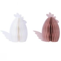 Prodotto Decorazione Pollo Bianco Arancione Nido d&#39;Ape Figure Pasqua 19×12×20cm 2 pz