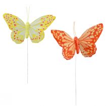 Prodotto Farfalle decorative su filo piume giallo arancio cm 7×11 12pz