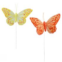 Prodotto Farfalle decorative su filo di piume giallo arancio 7×11 cm 12 pz