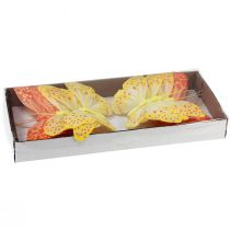 Prodotto Farfalle decorative su filo di piume giallo arancio 7×11 cm 12 pz