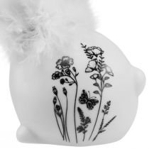 Prodotto Coniglietto in ceramica bianco seduto con fiori e piume 9×7×14 cm 2pz