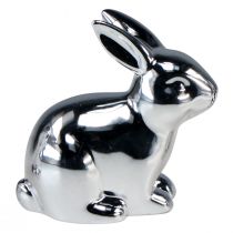Prodotto Coniglio Argento Seduto Ceramica Aspetto Metallo 8,5 cm 3 pz