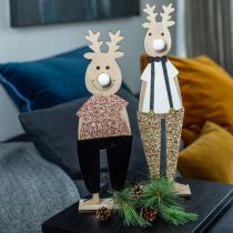 Prodotto Figura decorativa in legno di renna standee Natale 12 × 6,5 cm H45 cm 2 pezzi