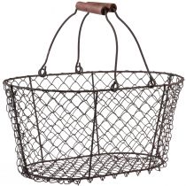 Prodotto Cestino in filo metallico, cestino in rete, cestino in metallo, manico in ruggine, legno, L30 cm