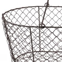 Prodotto Cestino in filo metallico, cestino in rete, cestino in metallo, manico in ruggine, legno, L30 cm