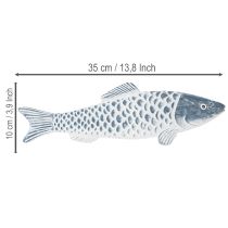 Prodotto Pesce in legno blu e bianco, decorazione a forma di pesce, farina di legno, 35 cm, 1 pezzo
