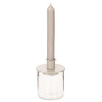Prodotto Portacandele in metallo beige opaco, piccolo candeliere per candele affusolate, 8 cm, 3 pezzi