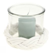 Lanterna in vetro macramè bianco intrecciato Ø13cm H10cm