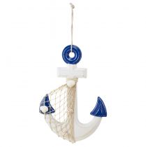 Prodotto Appendiabiti decorativo in legno Anchor bianco blu naturale 32x2,5x22 cm