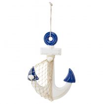 Appendiabiti decorativo in legno Anchor bianco blu naturale 32x2,5x22 cm