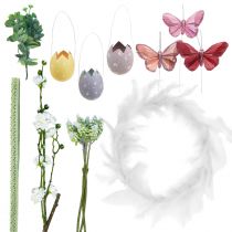 Corona pasquale da 40 cm con fiori e uova di legno, decorazione primaverile, ghirlanda colorata per porta d'ingresso, matrimonio, camino e giardino. | Leroy Merlin