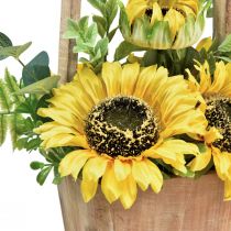 Prodotto Composizione floreale artificiale di girasole in vaso di legno H31 cm