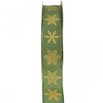 Prodotto Nastro fiocco di neve natalizio verde, giallo 25mm 15m