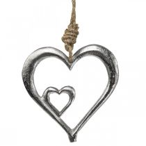 Ciondolo cuore decorativo in metallo argento naturale 10,5x11x0,5cm