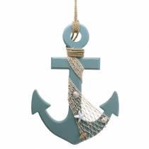 Ancora in legno con conchiglie azzurro 28,5×40cm