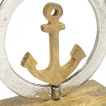 Decorazione marittima, ancora in legno nell&#39;anello, scultura, decorazione estiva nautica argento, colori naturali H19,5cm