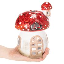 Prodotto Casetta decorativa a forma di fungo per lumino, dipinta a mano con torretta, 21 cm