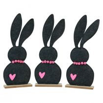 Prodotto Decorazione da tavola Decorazione coniglietto pasquale in feltro nero con cuore 45 cm 3 pezzi