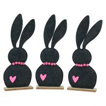 Prodotto Decorazione da tavolo Decorazione coniglietto pasquale in feltro nero con cuore 45 cm 3 pz