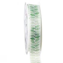 Prodotto Nastro Nastro decorativo in organza con foglie verdi 25 mm 18 m