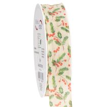 Prodotto Nastro decorativo con agrifoglio e bacche, bordo dimensionalmente stabile, 25 mm, 18 m