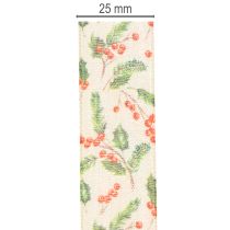Prodotto Nastro decorativo con agrifoglio e bacche, bordo dimensionalmente stabile, 25 mm, 18 m
