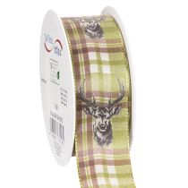 Prodotto Nastro decorativo con testa di cervo e motivo a scacchi, 40 mm x 15 m