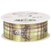 Prodotto Nastro decorativo con testa di cervo e motivo a scacchi, 40 mm x 15 m