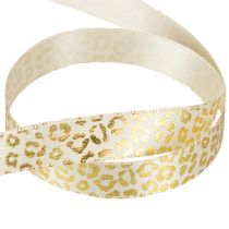 Prodotto Nastro di seta con stampa leopardata, crema e oro, 15 mm, 18 m