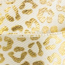 Prodotto Nastro di seta con stampa leopardata, crema e oro, 15 mm, 18 m