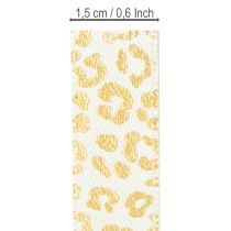Prodotto Nastro di seta con stampa leopardata, crema e oro, 15 mm, 18 m