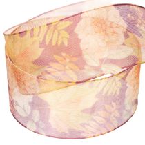 Prodotto Nastro regalo nei colori autunnali, nastro in organza con motivo floreale, 40 mm, 15 m
