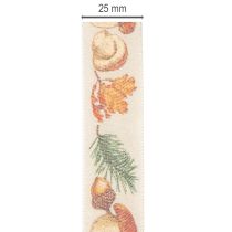 Prodotto Nastro decorativo con motivo a funghi e foglie autunnali, largo 25 mm e lungo 18 m.