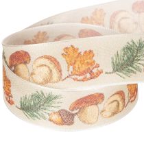 Prodotto Nastro decorativo con motivo a funghi e foglie autunnali, largo 25 mm e lungo 18 m.