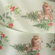 Prodotto Nastro decorativo con motivo di cervo, bosco e fiori, 40 mm x 15 m