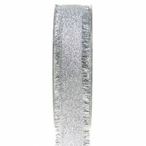Nastro decorativo argento con frange 25mm 15m