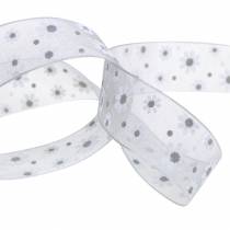 Nastro in organza fiori grigio 20mm 20m