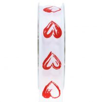 Nastro decorativo bianco con cuori rossi 25mm 15m