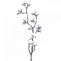 Ramo di cotone artificiale fiori di cotone con neve 79 cm